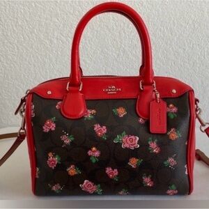 COACH mini Bennet Satchel Bag in Red and Brown